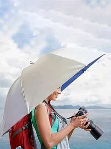 1 件银色单层防风防雨遮阳钓鱼伞帽，头戴式防晒伞帽