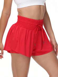 Women's 2-In-1 High Waist Running Shorts With Pocket Drawstring, Lightweight Golf, Tennis, Yoga Shorts, Sweat-Absorbing And Quick-Drying Fitness Skirt Shorts. - 紅色 - 查看 2