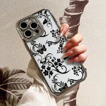 Flower Butterfly Mobile Phone Case Suitable For Apple 16 16plus 15pro 13promax 14plus 15 12pro Diamond Electroplating Female Full-Cover Anti-Fall Protective Case - 銀色 - 查看 2