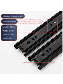 2 Pairs 3-Section Drawer Slide Rails, Thick Quiet Steel Ball Bearing Tracks, Smooth Full Extension. Overload & Thicker Design Ensures Excellent Durability. Anti-Slip Texture, Random Hole Direction & Quantity. - Black - View 5