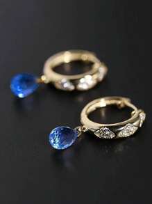 1 pieza Pendientes de gota de cristal azul falso con baño de plata, diseño original, joyería elegante y lujosa adecuada para damas, uso diario, vacaciones, fiestas, regalo sorpresa para la novia