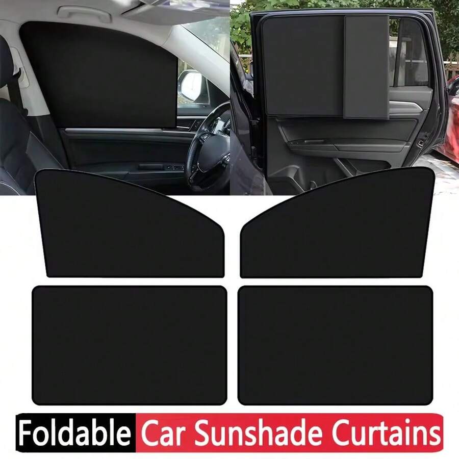 Juego de 4 cortinas parasol para ventanas laterales de coche, protección universal de verano, con sombras magnéticas plegables para parabrisas delantero y trasero, accesorios de automóvil