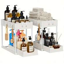 2 Pack Under Sink Organizers Black/White, 2-Tier Large Capacity Pull Out Kitchen & Bathroom Under Sink Drawer Organizer - Space-Saving, Durable Black Storage Solution - 白色 - 查看 7