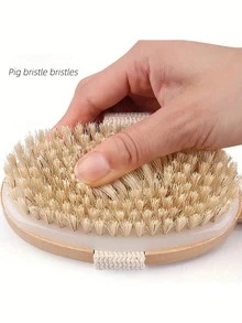 1 szt. Wysokiej jakości długa rączka drewniana szczotka prysznicowa, szczotka do kąpieli, naturalne włosie, wyjmowana do masażu pleców i złuszczania, idealna do złuszczania suchej skóry i masażu ciała, wyjmowana konstrukcja, ergonomiczna konstrukcja, gładka i promienna skóra, bez zapachu, nie wymaga baterii - Wielokolorowe - Zobacz 7