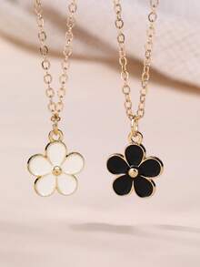 1pc/2pcs/4pcs Girls Oil Drop Flower Necklace Set, Suitable For Daily Decoration - Multicolor - View 2