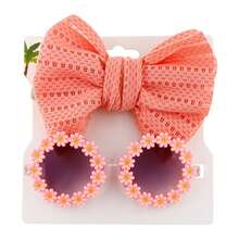 Kids Sunglasses Flower And Headbands For Baby Girls Toddler Sunglasses Sunflower Decor Anti-UV Sunglasses Matching Elastic Hollow Bow Hair Band For Boys Girls - 西瓜粉 - 查看 1