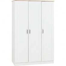 Seconique 3 Door Wardrobe In Light Oak Effect - White - View 2