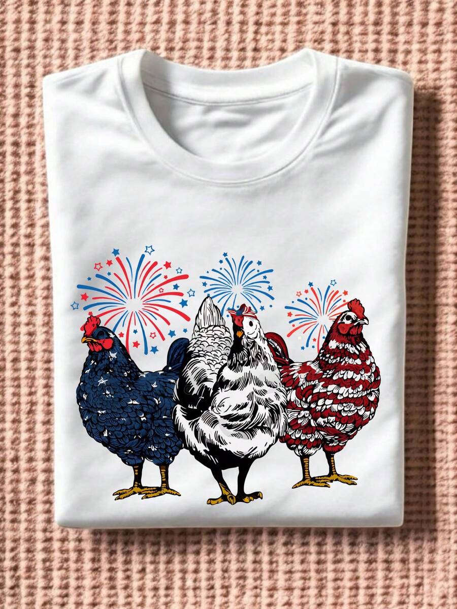 Patriotic USA Chicken T-Shirt, Chicken 4th Of July Shirt, American Chicken Tee, Independence Day Tee, Farm Fourth Of July Shirt, Freedom Day T-Shirt. TD1017 - trắng - Xem 1