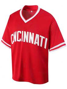 Atonmore Men's 5 Red Baseball Jacket, Classic Baseball Top, Sports Sweatshirt, Button & Embroidered Training Uniform - Red - View 1