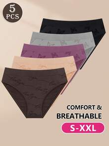 5pcs Women's Low Waist Seamless Briefs, Butterfly Print, Soft & Comfortable Triangle Panties - Nhiều màu - Xem 3