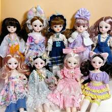 新款11.81英寸时尚娃娃BJD娃娃，可爱妆容，可动关节，裸体OB11，卡哇伊卡通动画3D逼真眼睛，漫画脸，卡哇伊娃娃服装，派对礼物，时尚美丽的薄纱连衣裙娃娃 - 彩色 - 查看 1