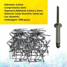 KIT com MIL Rebite Pop Repuxo Alumínio 3,2mm x 6mm (306) - Prata - Visão 5
