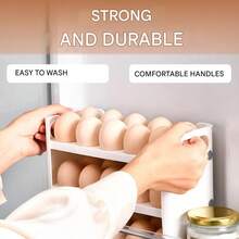 4 Pcs - 3-Layer Plastic Foldable Egg Rack, Refrigerator Egg Storage Box, Cabinet Egg Divider, White Egg Storage Rack - With Counter, Can Hold 30 Eggs, Flip Cover Design, Kitchen Storage Box, Egg Storage Egg White Separator Shipped Randomly - Multicolor - View 3