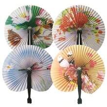 5pcs Random Color Travel Fan Chinese Style Mini Small Round Paper Fan Folding Fan With Flower, Bird, Landscape Painting Plastic Paper