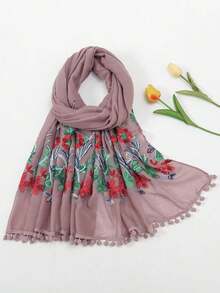 1pc Lightweight Knit Embroidered Summer Scarf - Multicolor - View 3