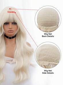 1-Piece Synthetic Heat Resistant Long Curly Wavy Hair With Bangs Wig Golden 28 Inch Fully Machine Woven Daily Natural Realistic Wig
