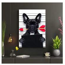 1pc Frameless Modern Simple Black And White Fashionable Dog Canvas Posters Vintage High-Definition Printing Wall Arts Suitable For Living Room, Bedroom, Dormitory, Study, Dining Room, Bar Wall Decoration, Home Decoration ,Wall Art With Frame