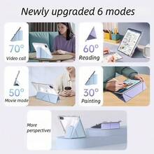 Soporte de escritorio ajustable de material de unicolor a prueba de golpes con ranura para lápices y estuche protector, de varios ángulos, compatible con iPad 9.7/10.2/10.5/Air 3/4/5, 10th Gen, 11-Inch Pro M2/M4, 13-Inch Pro (M4), Tab M11, adecuado para estuche protector de tableta 1 2025, estuche protector de tableta, adecuado para oficina, hogar y uso en viajes, diseño antideslizante en la parte inferior para una colocación estable, también adecuado para cafeterías y regalo de primavera pastel de viaje - Acrílico deformado de alta transparencia - Ver 2