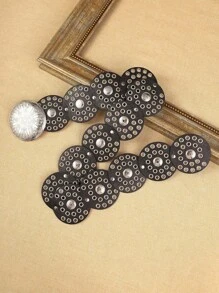 1 buc Curea circulară din PU pentru femei, curea din metal cu lanț, curea din piele strălucitoare, stil boem la modă, potrivită pentru uz zilnic, vara, școala, toamna, Halloween