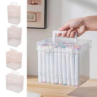 Handheld Marker Pen Organizer Multi-Slot Colored Marker Storage Case Waterproof Dust-Proof Marker Storage Box For Student Kid Home School