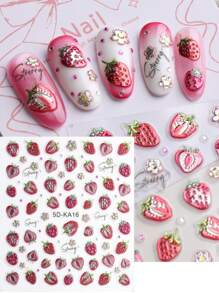 Fruits Strawberry Nail Stickers Grapes Avocado Apple Banana Pineapple Lemon Refreshing Summer Jelly Embossed Fruits Nail Designs 5D Self-Adhesive Nail Decals Adhesive Decoration