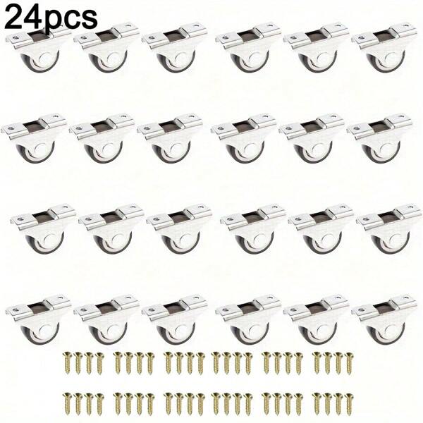 2/4/8/12/24pcs 1-Inch Small Low-Profile Casters, Rigid Fixed Non-Swivel Casters With Metal Top Plate Rubber Wheel, No Floor Marks And Noise, TPE Furniture Casters For Furniture, Cabinets, Bed, Filing Cabinets, Crates, Storage Cabinets, Bed Drawers, Desk Printers, Trolleys, Small Tables, Nightstands, Spice Racks, Sliding Pet Gates, Non-Rotating, With Screws