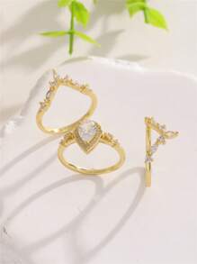 Ensemble de 3 bagues à la mode en forme de goutte d'eau avec zircone cubique, bijoux élégants et empilables, cadeau idéal pour femme au quotidien.