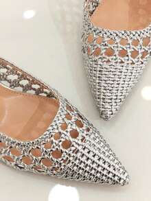RevReaL Woven-Pattern Slingback Heels - Elegant And Lightweight Party Wedding Summer Bohemian - Silver - View 4