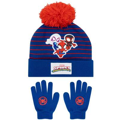  Marvel Spidey & His Amazing Friends Hat And Gloves Set | Spider-Man Boys' Bobble Hat And Gloves Winter Set | Kids' Winter Sets | Fast UK Delivery Shipping | Trusted UK Seller | Great Gift For Kids | Perfect For Birthdays, Winter Holidays And Christmas
