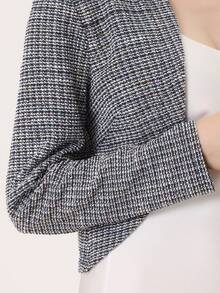 Women's Vintage Open Front Office Long Sleeve Plaid Tweed Cardigan Crop Bolero Shrug - 深灰色 - 查看 5