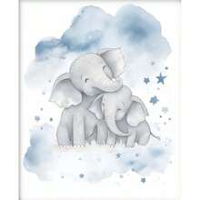 1 Stück Wandkunst Poster wahlweise mit Rahmen Dekor, Baby Mädchen Elefant Kinderzimmerdekoration - Baby Jungen Zimmer Dekorationen für Kinderzimmerwand, blaue Mond und Sterne Kinderzimmerkunstdrucke, süßes Elefantenposter Tierbild für Schlafzimmer