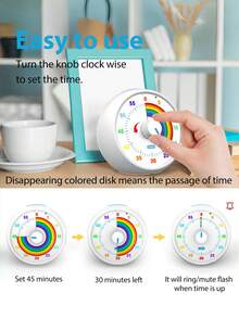 Visual Timer For Kids, 60-Minute Countdown Timer For Classroom Office Kitchen, Desk Timer Kids Time Management Tools With Silent Operation, Pomodoro Timer Rainbow Pattern - Multicolor - View 4
