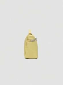 1 pieza Bolso bandolera cuadrado de PU con grano de litchi de unicolor, pequeño bolso para mujer, adecuado para combinar atuendos de moda diarios