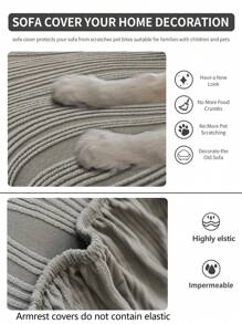 1pc 4-Season Stretch Sofa Cover, Striped Non-Slip Full Wrap Fabric Thick Sofa Cushion Slipcover, Machine Washable Dust-Proof & Dirt-Resistant, Pet Friendly For L-Shape And 1/2/3/4-Seat Sofas In Bedroom & Living Room