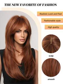 26 tums moderiktig fjärilsklippning med gradering av redwoodhår, syntetisk peruk med mittendel för Y2K-tjejer, PARTY FLASH - Redwood - Visa 9