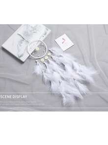 1 pieza Atrapasueños blanco con decoración de plumas, adorno colgante de plumas para dormitorio de estudiantes, patio, Navidad, regalo de cumpleaños