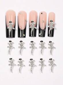 10 Pieces Of Nail Art Accessories, Alloy Rhinestones Rhine River Diamond Shiny Three-Dimensional Nail Art Pendant, Animal Silver Solid Color DIY Art Decoration