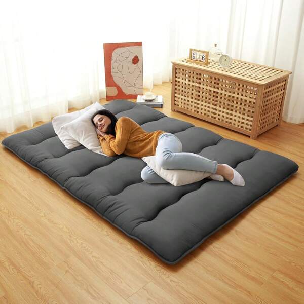 1 pieza Colchón Futón Japonés de Tamaño Individual Plegable, Colchón de Piso Estilo Japonés, Enrollable, Colchón Tipo Tatami para Cama Queen, King, Colchón Campamento, Colchón Grueso para Canapé Cama, Piso Dormitorio, Color Gris Oscuro