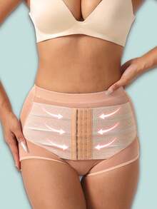 1pc Women's High Waist Button Shapewear Pants, Tummy Control Waist Trainer Corset, Butt Lifting Slimming Bodyshaper Underwear Gym Accessories Belly Slimming Girdles, Lumbar Girdles Belly Slimming Corset - Apricot - View 4