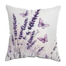 MEMNUN 1pc, Contemporary Purple Style Pillow Covers - Zipper-Up, Washable Woven Polyester Pillowcase With Lavender And Butterfly Pattern Printing, 17.72 X 17.72 Inches, Square Decorative Cushion Covers For Home Sofa Bed Decor, No Insert Home Decor Bedroom Decor Room Decor Aesthetic Room Decoration Stuff Living Room Decor Pillow Case Pillow Cases