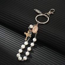 1pc Classic Glass & Resin Beaded Virgin Mary Pendant Keychain, Suitable For Bag Decor Or Gifting To Family And Friends Backpack For School