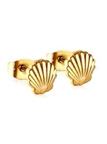 1 par de aretes con diseño de conchas simples de moda, de acero inoxidable en color dorado/plateado, para mujer y niña, a juego con el diario, resistentes a las alergias