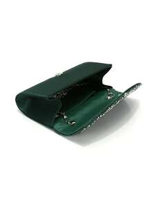 亮紫色女士手拿包，时尚晚宴包，派对/婚礼信封式单肩包设计，配有优雅水晶项链、耳环、手链首饰套装，新娘必备 - 綠色 - 查看 8