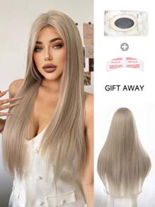 Forehead Lace 4*1, 1 Piece Synthetic Heat Resistant Straight Hair Without Bangs Blonde 28 Inch Full Weave Everyday Natural Realistic Wig