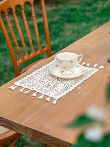 1pc Beige Hollow Weaving Table Mat, Suitable For Weddings, Holiday Parties, And Other Dining Table Decorations