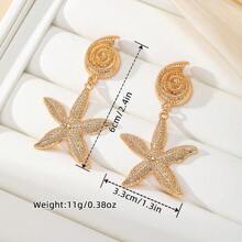 Pendientes colgantes con borlas, conchas metálicas retro exageradas y estrellas de mar para mujeres