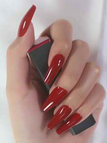 24pcs Glossy Solid Color Medium Coffin Ballet Fingernails Press On Nails Fake Nails Art For Outdoor Travel With Tools Bag