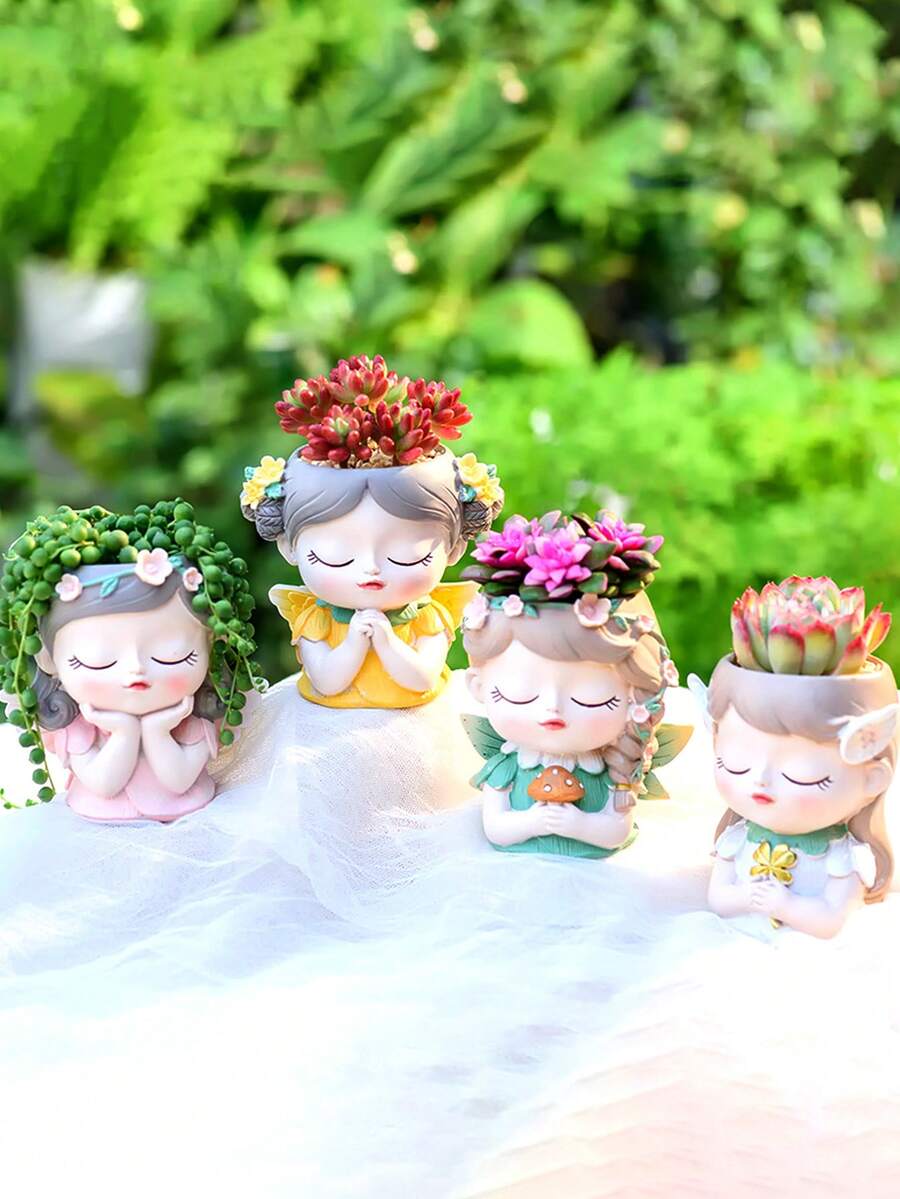1个仙女花盆，多肉植物盆，女孩脸花盆，可爱树脂花盆带排水孔，送给女性的最佳礼物，装饰，家居，婚礼，首饰盒，派对，情人节，生日，返校季，花瓶