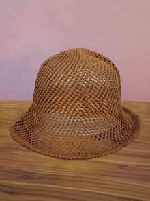 1 件女士轻质透气镂空网眼渔夫帽，可折叠太阳帽，适合户外旅行