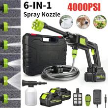 Cordless Pressure Washer, 300W Portable Pressure Cleaner Washer With 6-In-1 Nozzle, Rechargeable Battery Pressure Washer With 5m Water Pipe, High Pressure Washer Gun For Car, Fence, Floor, Patio